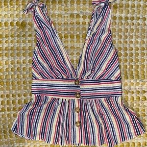 FAVLUX striped v-neck top with shoulder ties!